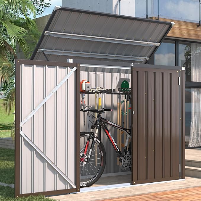 AECOJOY 46 Cu.Ft Outdoor Storage Box Sheds, Large Waterproof Horizontal Outdoor Storage Cabinet Box with Lockable Multi-Opening Door for Bikes, Trash Cans, Garden Tools, and More in Brown