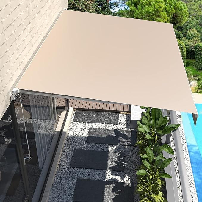 AECOJOY 13'×8' Manual Retractable Awning Sun Shade Patio Awning Cover Outdoor Patio Canopy Sunsetter Deck Awnings with Manual Crank Handle, Beige