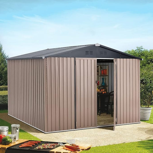 AECOJOY 8' x 10' Metal Storage Shed for Outdoor, Steel Yard Shed with Design of Lockable Doors, Utility and Tool Storage for Garden, Backyard, Patio, Outside use.