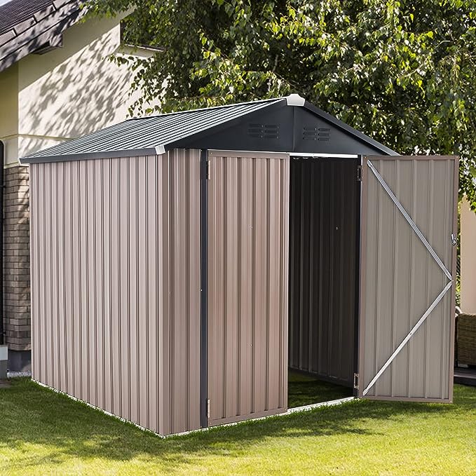 AECOJOY 6' x 6' Outdoor Storage Shed, Metal Shed with Design of Lockable Doors, Utility and Tool Storage for Garden, Backyard, Patio, Outside use