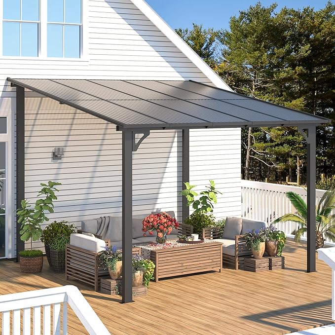 AECOJOY 10’ x 10’ Gazebo, Wall Mounted Gazebos Pergola on Clearance, Outdoor Patio Lean to Gazebo Awnings for Deck, Porch, Backyard and More