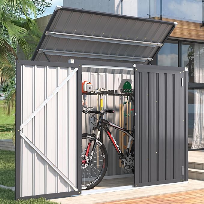 AECOJOY 46 Cu.Ft Outdoor Storage Box Sheds, Large Waterproof Horizontal Outdoor Storage Cabinet Box with Lockable Multi-Opening Door for Bikes, Trash Cans, Garden Tools, and More