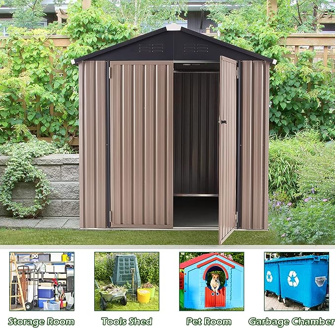 AECOJOY 6' x 6' Outdoor Storage Shed, Metal Shed with Design of Lockable Doors, Utility and Tool Storage for Garden, Backyard, Patio, Outside use