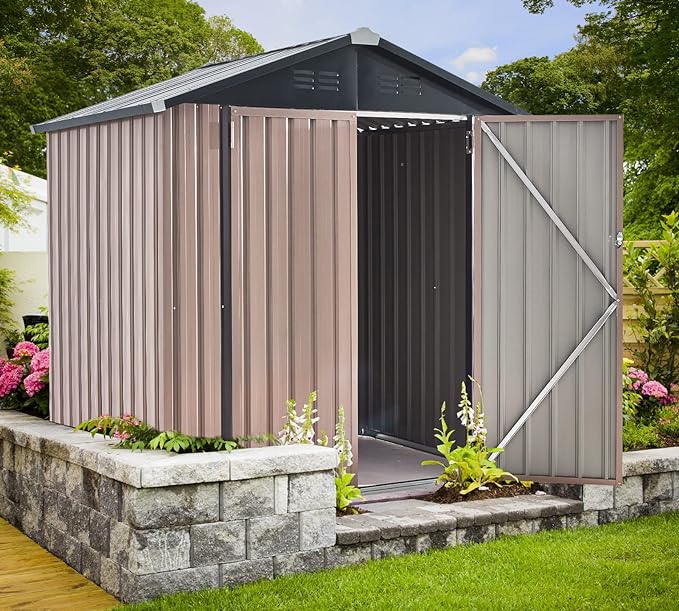 AECOJOY 6' x 4' Metal Storage Shed for Outdoor, Outdoor Storage Shed with Design of Lockable Doors, Utility and Tool Storage for Garden, Backyard, Patio, Outside use.