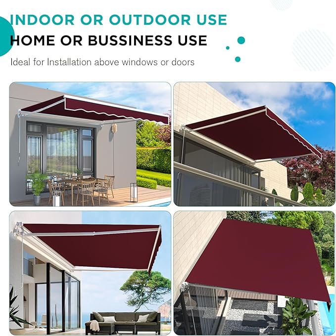 AECOJOY 8.2'×6.5' Manual Retractable Awning Sun Shade Patio Awning Cover Outdoor Patio Canopy Sunsetter Deck Awnings with Manual Crank Handle, Wine Red