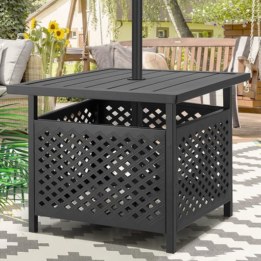 AECOJOY Outdoor Side Table for Patio, Patio Side Table with Umbrella Hole, Metal Umbrella Table with 1.58" Hole, Outdoor Coffee Table with Umbrella Hole