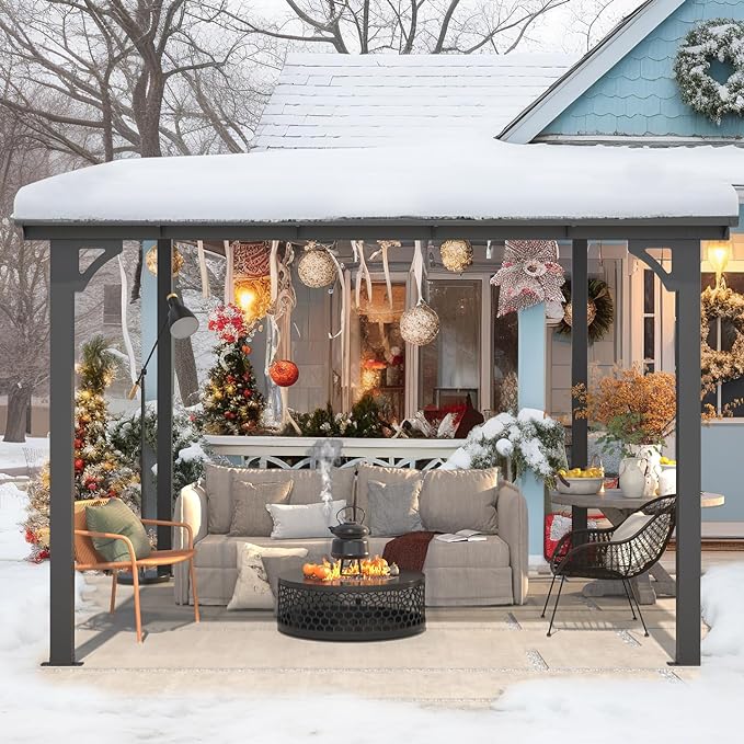 AECOJOY 10’ x 10’ Gazebo, Wall Mounted Gazebos Pergola on Clearance, Outdoor Patio Lean to Gazebo Awnings for Deck, Porch, Backyard and More