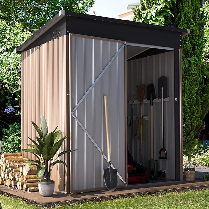 AECOJOY 5' x 3' Outdoor Storage Shed, Small Metal Shed (16.6 Sq.Ft Land) with Design of Lockable Door, Utility and Tool Storage for Garden, Backyard, Patio, Outside use.