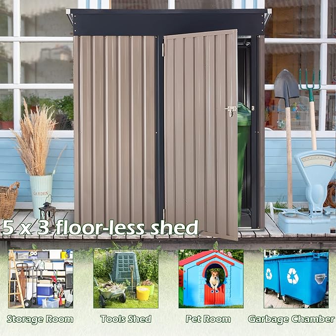 AECOJOY 5' x 3' Outdoor Storage Shed, Small Metal Shed (16.6 Sq.Ft Land) with Design of Lockable Door, Utility and Tool Storage for Garden, Backyard, Patio, Outside use.