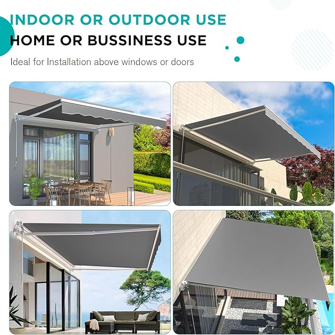 AECOJOY 8.2'×6.5' Manual Retractable Awning Sun Shade Patio Awning Cover Outdoor Patio Canopy Sunsetter Deck Awnings with Manual Crank Handle, Grey