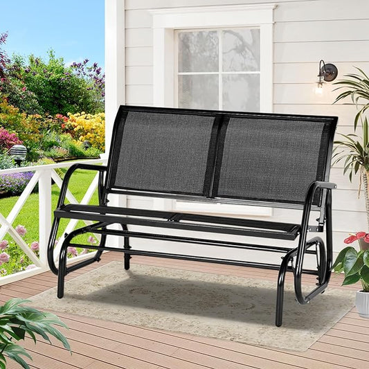 AECOJOY Outdoor Glider Bench for Outside Patio Porch Glider Swing Loveseat Gliders Rocking Chair with High Backrest for Garden Poolside Backyard