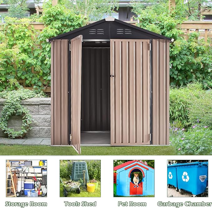 AECOJOY 6' x 4' Metal Storage Shed for Outdoor, Outdoor Storage Shed with Design of Lockable Doors, Utility and Tool Storage for Garden, Backyard, Patio, Outside use.