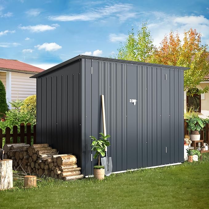 AECOJOY Outdoor Storage Bike Shed, 7x3 Storage Metal Sheds & Outdoor Storage, Small Metal Outdoor Storage Cabinet Lean to Shed for Multiple Bikes in Pool and Garden