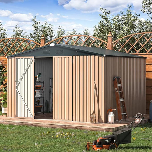 AECOJOY 9' x 10' Metal Storage Shed for Ourdoor, Extra Large Steel Yard Shed (78 Sq.Ft Land) with Design of Lockable Doors, Utility and Tool Storage for Garden, Backyard, Patio, Outside use