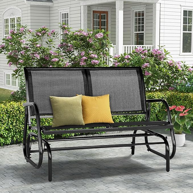 AECOJOY Outdoor Glider Bench for Outside Patio Porch Glider Swing Loveseat Gliders Rocking Chair with High Backrest for Garden Poolside Backyard