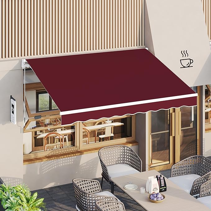 AECOJOY 8.2'×6.5' Manual Retractable Awning Sun Shade Patio Awning Cover Outdoor Patio Canopy Sunsetter Deck Awnings with Manual Crank Handle, Wine Red