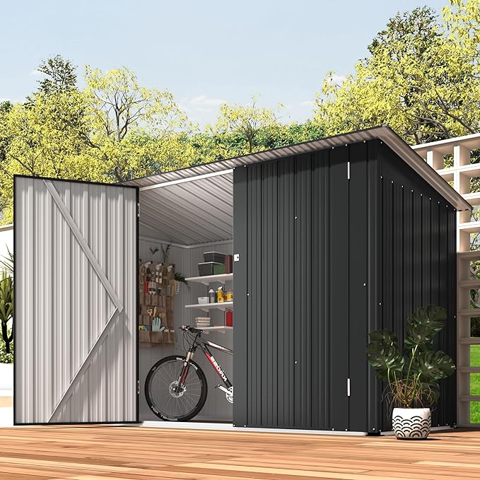 AECOJOY Outdoor Storage Bike Shed, 7x3 Storage Metal Sheds & Outdoor Storage, Small Metal Outdoor Storage Cabinet Lean to Shed for Multiple Bikes in Pool and Garden