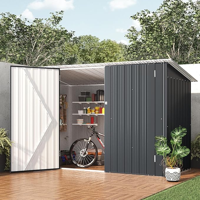 AECOJOY Outdoor Storage Bike Shed, 7x3 Storage Metal Sheds & Outdoor ...