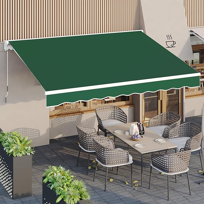 AECOJOY 13'×10' Manual Retractable Awning Sun Shade Patio Awning Cover Outdoor Patio Canopy Sunsetter Deck Awnings with Manual Crank Handle, Green